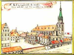 S. Elisabeth Kirche von abend und der mitternachtseite - Kościół św. Elżbiety, widok od północnego-zachodu
